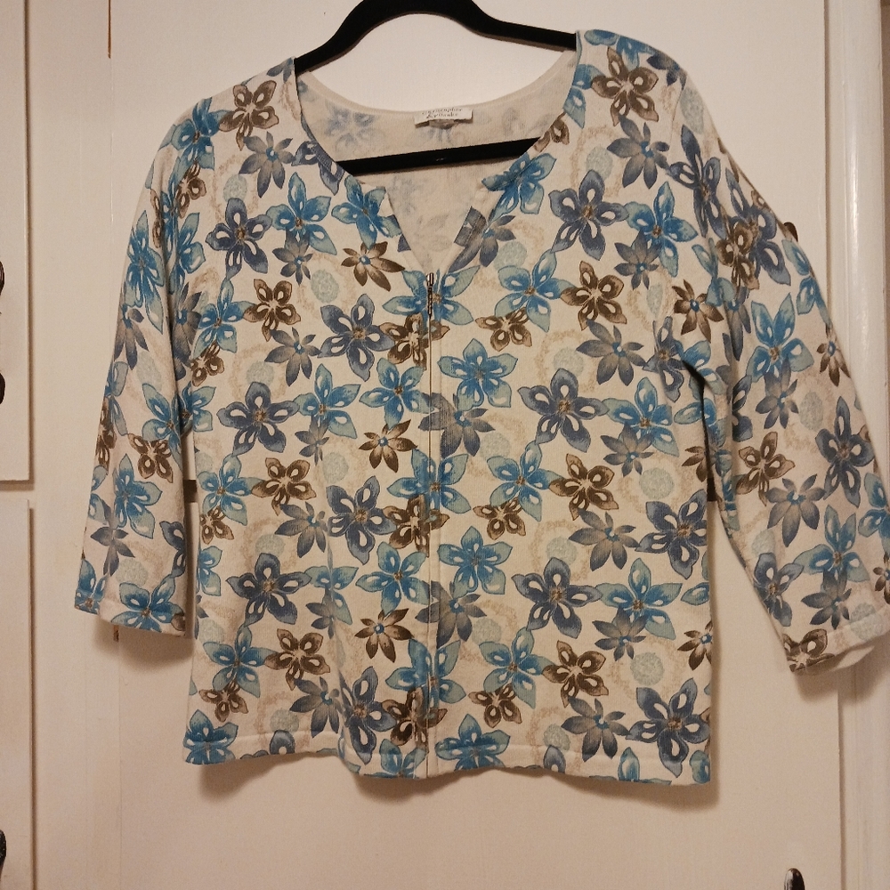Christopher Banks 3/4 sleeve zip front sweeter